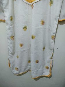 Golden Yellow Polka Dot Floral Print Kurta