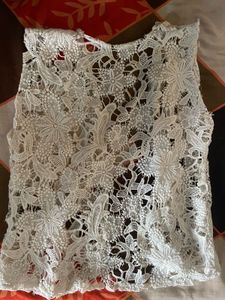 White Floral Lace Vest