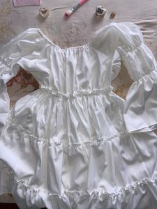 Korean Minimal White Ruffled Dress
