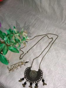 Boho Necklace & 'Happy' Hair Clip