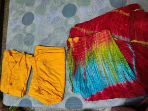 Beautiful Printed Yellow Sleeveless Suit In Xl Siz