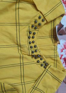 Yellow Plaid Button-Down Top