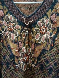 Embroidered  wool Brown Kurti set