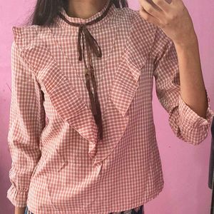 Gingham Check Ruffle Blouse