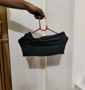 Shein Fitted Strapless Twisted Knot Front Ribbed T