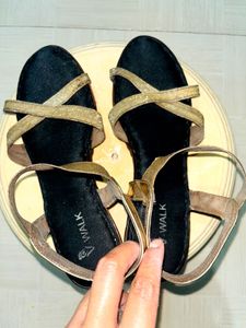 Chic Gold Glitter Strap Flat Sandals