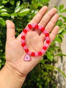 Dual Shade (Red & Pink) Glass Beads Bracelet