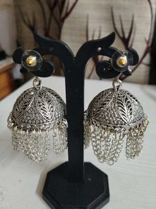 Silver Peacock Jhumka Earrings