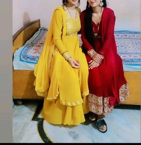 Yellow 💛&amp;Maroon♥️Anarkali Suit💛🎀