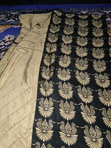 crape gold black saree