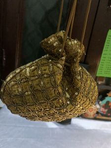 Golden Moti Work Potli Bag For Wedding
