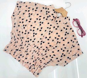 Peach Plant Print Smocked Waist Top