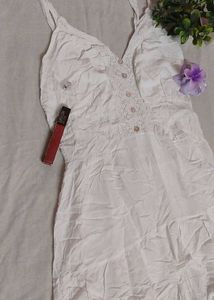 White Lace Trim Cami Dress