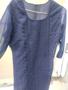 Chikankari Neavy Blue Kurti