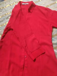 Red Button-Down Blouse