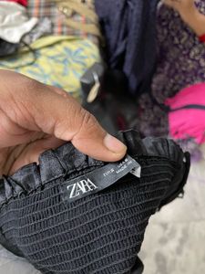 Zara Black Spaghetti Tie Up Top