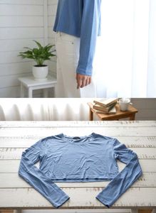 DressBerry Blue Long Sleeve Crop Top