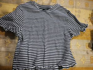 Striped Tee with Ruffle Sleeves