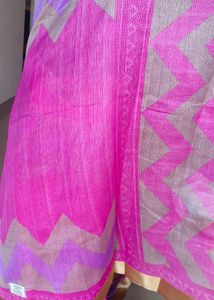 Magenta Tissue Saree with Silver Zari Border
