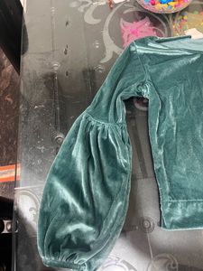 Green Velvet Long Sleeve Top