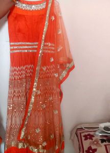 Orange Embellished Anarkali Suit