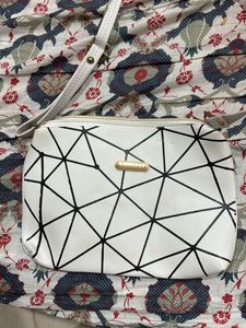 Geometric Textured White Sling Bag