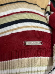 Point Zero Branded Striped Knit Zip-Up Cardigan
