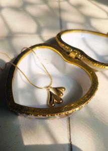 Anti Tarnish Snake Chain With Double Heart
