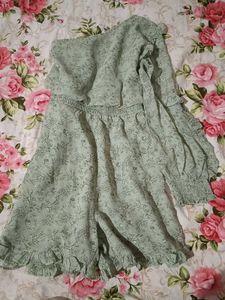 Sage Floral One-Shoulder Ruffle Romper