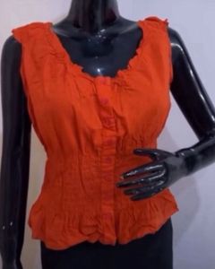 Orange Ruffled Sleeveless Top