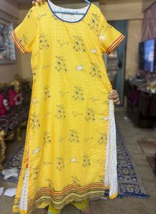 Biba Brand Kota Two Piece Yellow Printed Kurta