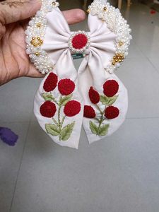 Handmade Embroidery Floral Beaded Hair Bow
