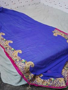 Blue With Golden Aamini Design Pink Velvet Border