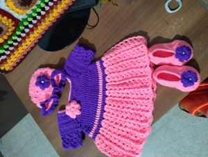 Crochet Baby Dress with Hat &amp; Booties