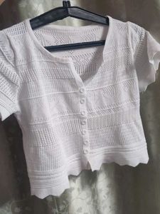 Crochet Knit Button-Up Top
