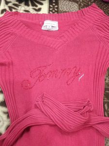 Red Knit Top with Embellishment