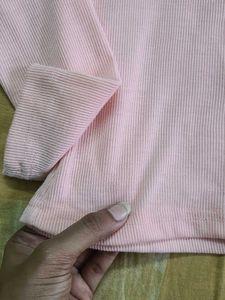 Squeare Neck Pink Long Sleeve Top with Bows