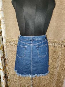 Denim Mini Skirt with Frayed Hem