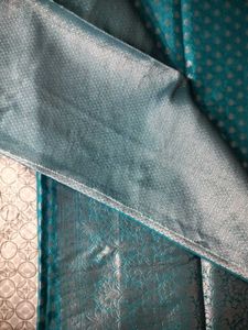 Teal &amp; Silver Brocade Saree