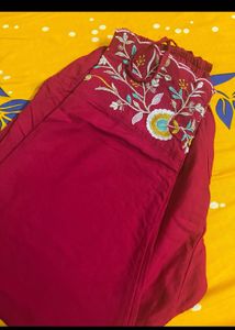Red Embroidered Kurta