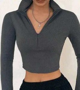 Gray Ribbed Crop Top