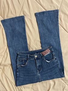 Mid Waist Blue Flare Jeans