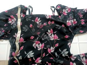 Selvia Black And Pink Floral Aline Dress