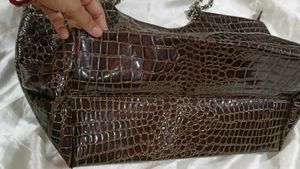 Faux Crocodile Chain Strap Tote