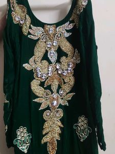 Green Embellished Velvet Dress