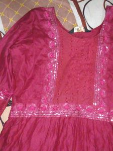 Maroon Embroidered Kurta
