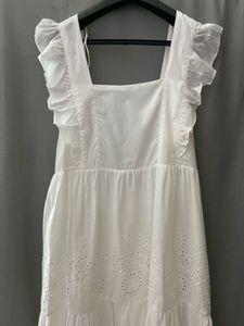 White Ethnic Embroidered Pure Cotton Dress