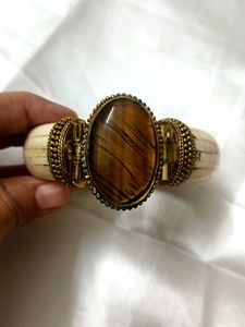 TIGERS EYE Gemstone Bone Mosiac Statement Bangl