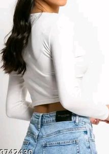 White Long Sleeve Crop Top With Freebie,😍