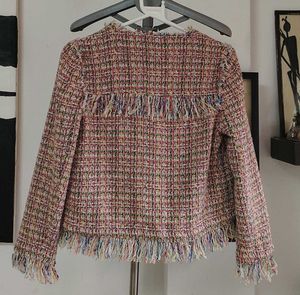 Zara Basic Confetti Metallic Tweet Jacket